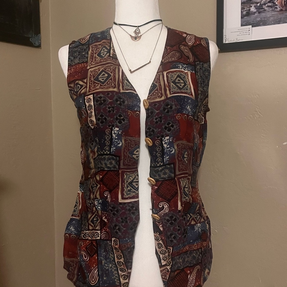 Red and blue Sleeveless Button Down Shirt